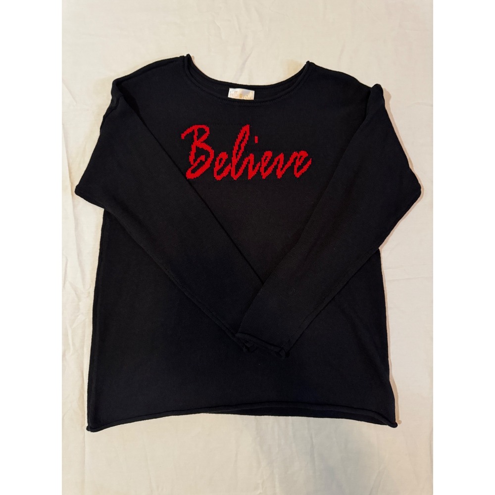 Belle by Kim Gravel Believe Knit Sweater Black Red Holiday Christmas Medium